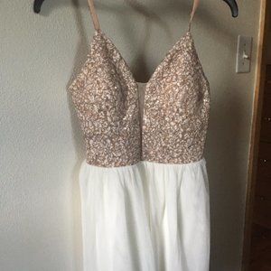 Spaghetti strap gold Homecoming dress